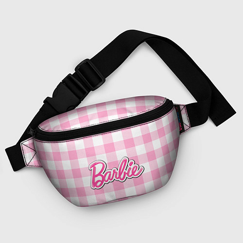 Поясная сумка Барби лого розовая клетка / 3D-принт – фото 4
