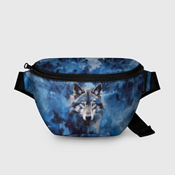 Поясная сумка Голова волка на ледяном фоне, цвет: 3D-принт