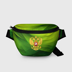 Поясная сумка Золотистый герб России на зеленом фоне