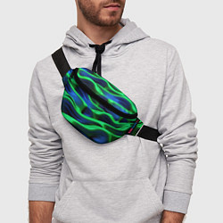 Поясная сумка Зеленые неоновые волны, цвет: 3D-принт — фото 2