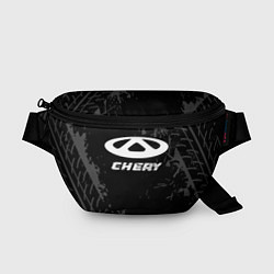Поясная сумка Chery speed на темном фоне со следами шин