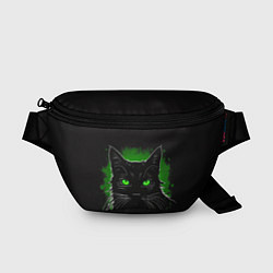 Поясная сумка Портрет черного кота в зеленом свечении