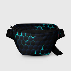 Поясная сумка Бирюзовый сквозь чёрные соты, цвет: 3D-принт