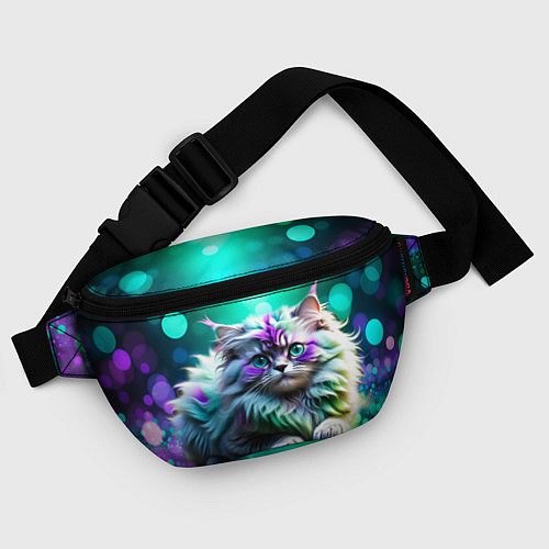 Поясная сумка Пушистый котенок в бирюзово фиолетовом боке / 3D-принт – фото 4