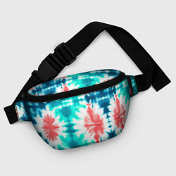 Поясная сумка Тай дай разводы бирюзовые с коралловым и синим, цвет: 3D-принт — фото 2