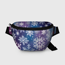 Поясная сумка Снежинки на фиолетово-синем фоне