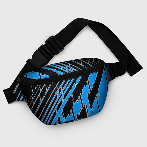 Поясная сумка Синие линии на чёрном фоне / 3D-принт – фото 4