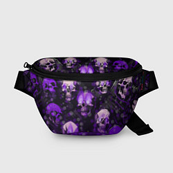 Поясная сумка Фиолетовые черепа на зелёном фоне, цвет: 3D-принт