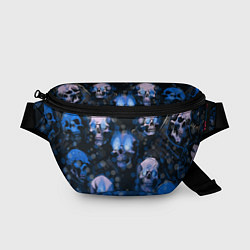 Поясная сумка Синие черепа на чёрном фоне