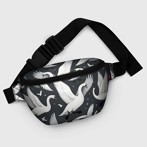 Поясная сумка Стая белых лебедей летящих в небе / 3D-принт – фото 4