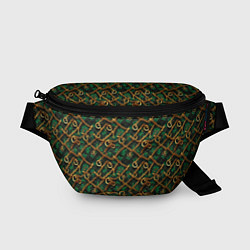 Поясная сумка Золотая цепочка на зеленой ткани, цвет: 3D-принт