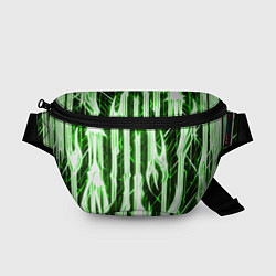 Поясная сумка Зелёные неоновые полосы на чёрном фоне