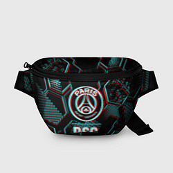 Поясная сумка PSG FC в стиле glitch на темном фоне, цвет: 3D-принт