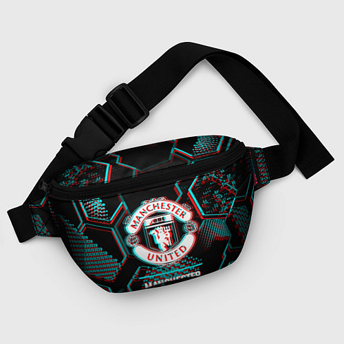 Поясная сумка Manchester United FC в стиле glitch на темном фоне / 3D-принт – фото 4