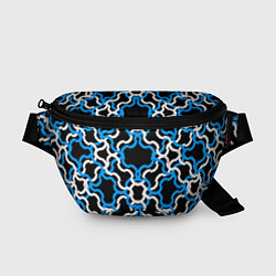 Поясная сумка Сине-белые полосы на чёрном фоне, цвет: 3D-принт