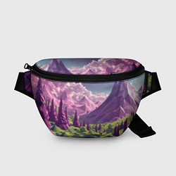 Поясная сумка Геометрический зеленый пейзаж и фиолетовые горы