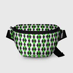 Поясная сумка Чёрные и зелёные ромбы на белом фоне, цвет: 3D-принт