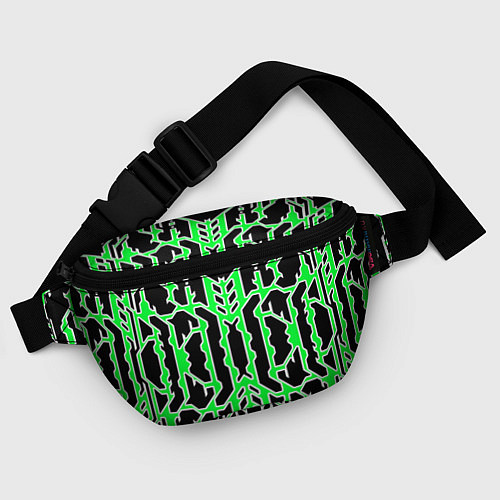 Поясная сумка Техно зелёные линии с белой обводкой на чёрном фон / 3D-принт – фото 4