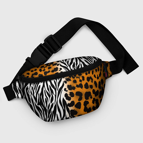 Поясная сумка Леопардовые пятна с полосками зебры / 3D-принт – фото 4