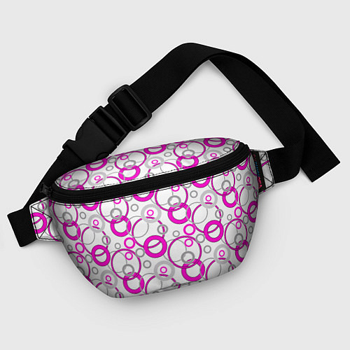 Поясная сумка Ярко розовые и серые круги и кольца на белом / 3D-принт – фото 4