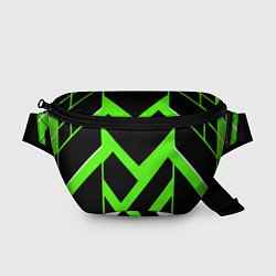 Поясная сумка Зелёно-белые полосы и чёрный фон, цвет: 3D-принт