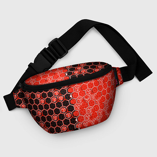 Поясная сумка Техно-киберпанк шестиугольники красный и чёрный / 3D-принт – фото 4
