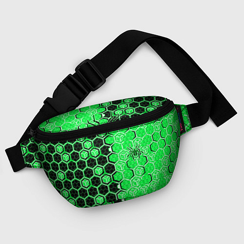 Поясная сумка Техно-киберпанк шестиугольники зелёный и чёрный с / 3D-принт – фото 4