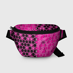 Поясная сумка Техно-киберпанк шестиугольники розовый и чёрный с, цвет: 3D-принт