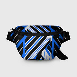 Поясная сумка Чёрно-синие полосы на белом фоне, цвет: 3D-принт