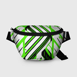 Поясная сумка Чёрно-зелёные полосы на белом фоне, цвет: 3D-принт