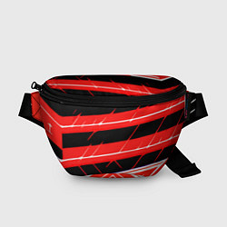 Поясная сумка Чёрно-белые полосы на красном фоне, цвет: 3D-принт