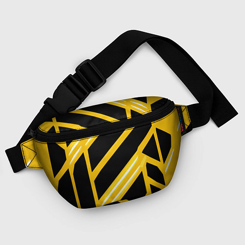 Поясная сумка Чёрно-белые полосы на жёлтом фоне / 3D-принт – фото 4