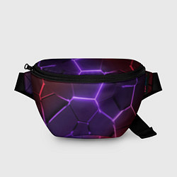 Поясная сумка Красно-фиолетовые неоновые плиты в разломе, цвет: 3D-принт