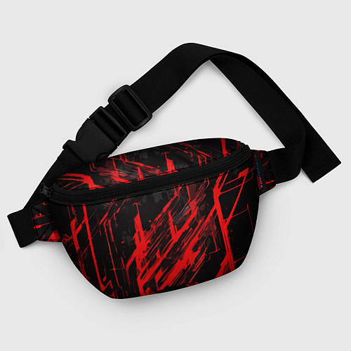 Поясная сумка Red stripes on a black background / 3D-принт – фото 4