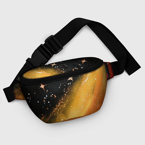 Поясная сумка Черно-оранжевая блестящая текстура / 3D-принт – фото 4