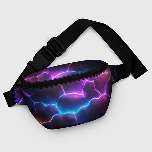Поясная сумка Синие и фиолетовые молнии в разломе / 3D-принт – фото 4