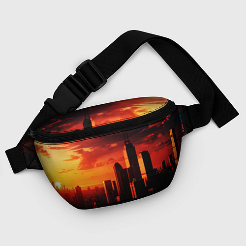 Поясная сумка Стилизованный город оранжевый закат / 3D-принт – фото 4