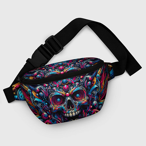 Поясная сумка Colorful cyber skull - pattern / 3D-принт – фото 4
