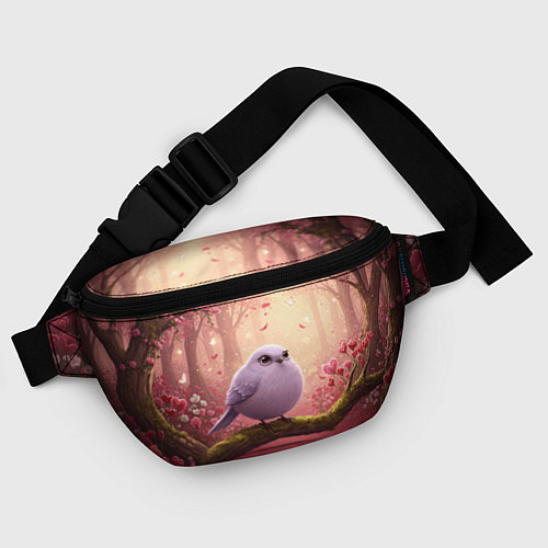 Поясная сумка Сиреневая птица в розовом цветущем лесу / 3D-принт – фото 4