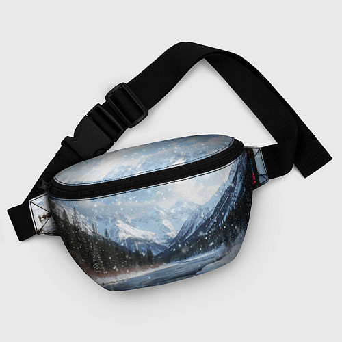 Поясная сумка Снежный горный пейзаж с елями и рекой / 3D-принт – фото 4