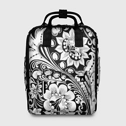 Рюкзак женский Хохлома черно-белая, цвет: 3D-принт