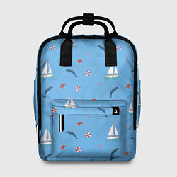Рюкзак женский Море, дельфины, парусник, цвет: 3D-принт