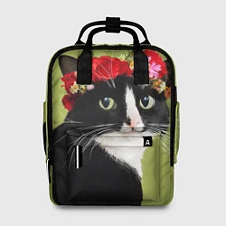 Рюкзак женский Кот и цветы, цвет: 3D-принт