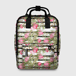 Рюкзак женский Акварельные розы на полосатом, цвет: 3D-принт
