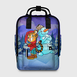 Рюкзак женский Тигр и снеговик Новогодние, цвет: 3D-принт