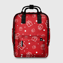 Рюкзак женский Новогодние подарки на красном фоне, цвет: 3D-принт