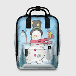 Рюкзак женский Снеговик в снежном дворике, цвет: 3D-принт