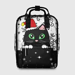 Рюкзак женский Новогодний кот в колпаке Санты, цвет: 3D-принт