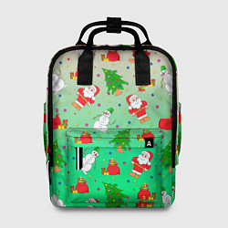 Рюкзак женский Новогодний узор елка санта, цвет: 3D-принт