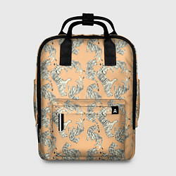 Рюкзак женский Тигры на оранжевом паттерн, цвет: 3D-принт